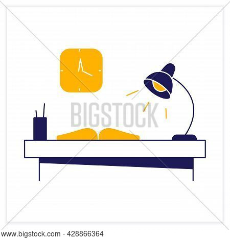 Workplace Color Icon. Comfortable Workplace With Table And Lamp. Furniture. Office Concept. Isolated