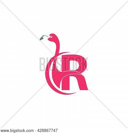 Letter R With Flamingo Bird Icon Logo Vector Template
