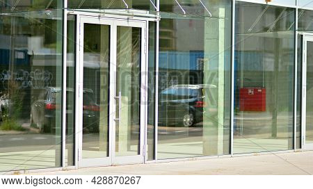Panoramic Windows Of New Commercial Premises. Commercial Property In Development Standard For Rent.