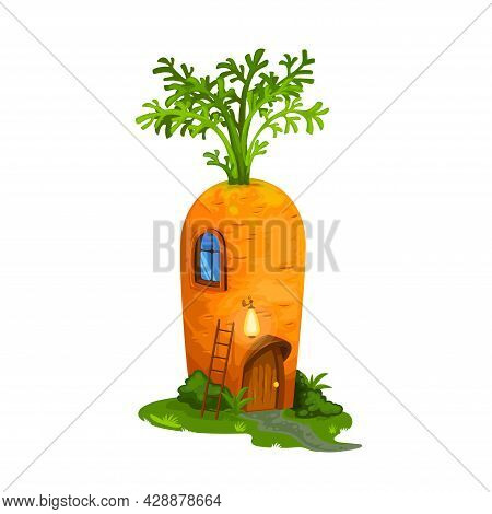 Fairy Carrot, Gnome House Or Dwelling For Dwarfs And Elf Home Hut, Cartoon Vector. Fairy Tale Carrot