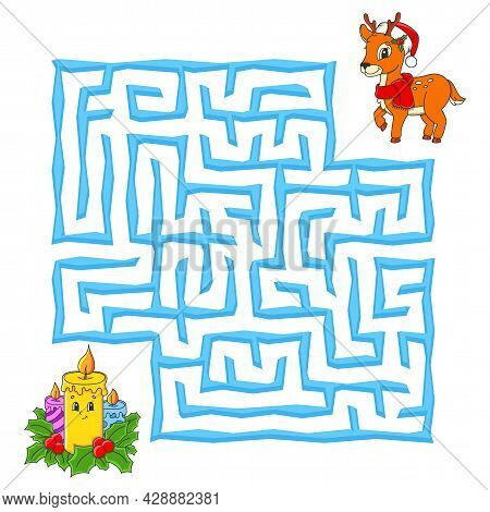 Square Maze. Christmas Game For Kids. Winter Puzzle For Children. Labyrinth Conundrum. Color Vector 