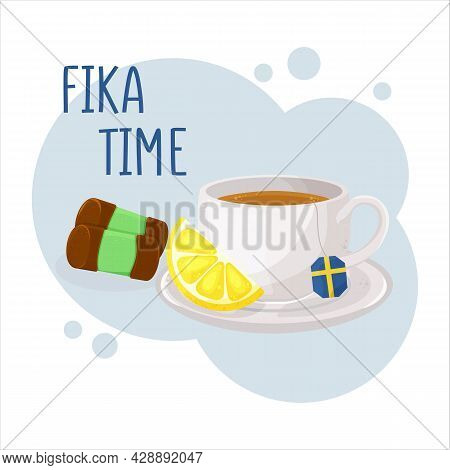 Cup Of Coffee Or Tea And Dammsugaree. Coffee Break Fika Concept. Isolated Hand Drawn Vector Of Cute 