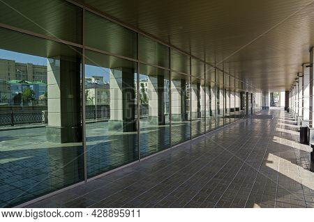 Long Passage With Columns. Office Building At Ovchinnikovskaya Embankment, Zamoskvorechye, Moscow, R