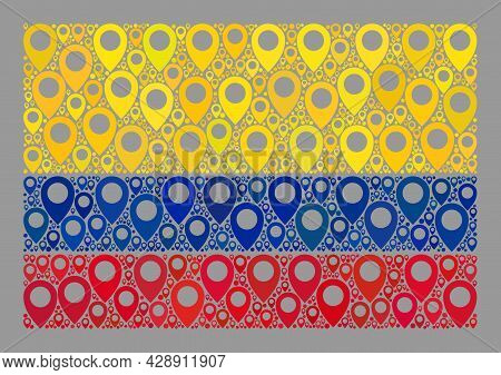 Mosaic Targeting Colombia Flag Designed Of Tag Elements. Vector Collage Rectangle Colombia Flag Desi