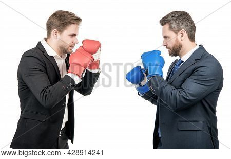 Relentless Struggle And Success. Confident Men Ready For Corporate Battle. Business Knockout.