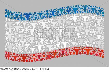 Mosaic Cattle Waving Crimea Flag Created With Cow Head Icons. Vector Mosaic Waving Crimea Flag Desig