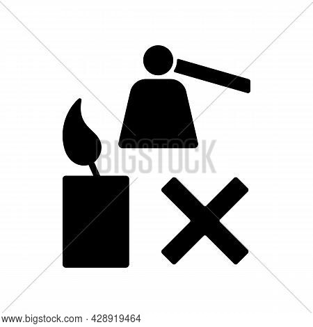 Extinguishing Flickering Candle Black Glyph Manual Label Icon. Prevent Rapid Burning. Avoiding Smoke