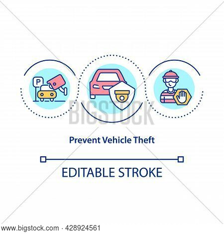 Prevent Vehicle Theft Concept Icon. Visible Security Cameras For Thiefs Deterrent. Surveillance For 