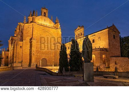 San Esteban Convent Of Salamanca (world Heritage Site By Unesco) At Night In The Old Town, Castilla 