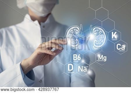Essential Nutrients For Kidney Health Including Natrium, Magnesium, Vitamin B6, Calcium. Blurred Por