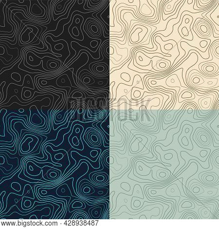 Topography Patterns. Seamless Elevation Map Tiles. Appealing Isoline Background. Radiant Tileable Pa