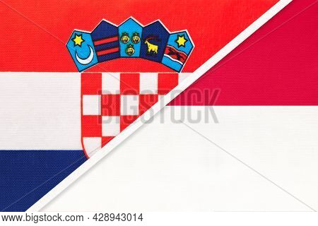 Croatia And Monaco, Symbol Of Country. Croatian Vs Monacan National Flags.