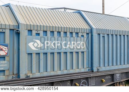 Dzialoszyn, Poland - 07.25.2021 -railway Carriages Of The Pkp Cargo Company In Dzialoszyn
