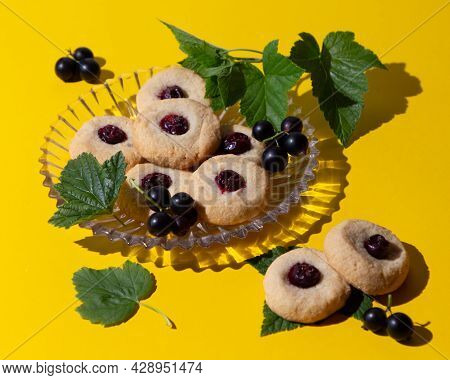 Homemade Keto Cookies Made From Almond Flour With Currant Berries. Low Calorie Dessert.