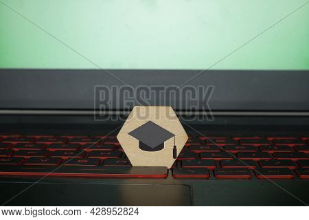 Hexagon With With Mortar Board For Online Education And Clas Concept.