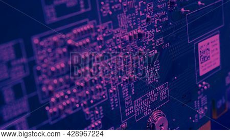 Semiconductor. Cpu Chip Located On The Green Motherboard Of The Computer.