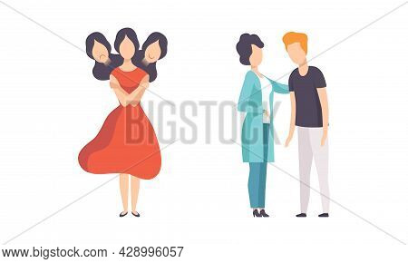 Man And Woman Having Mental Disorder And Psychic Illness Engaged In Psychotherapy And Treatment Vect