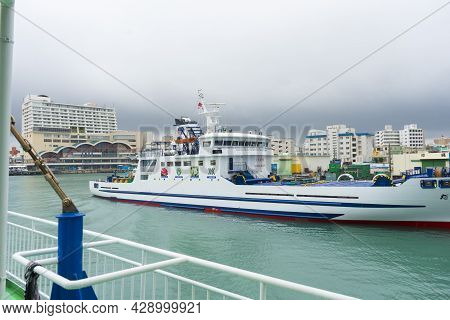 Okinawa, Japan - June 11,2019 : View Of Tomarin Terminal In Rainy Day In Naha, Okinawa, Japan On Jun