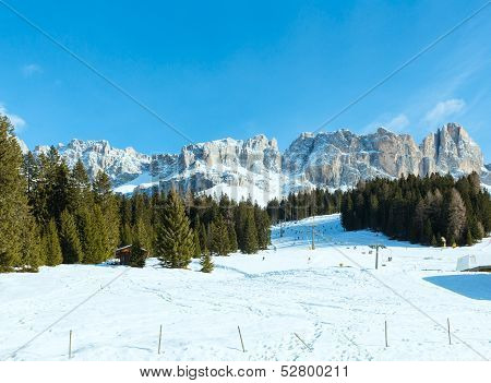 Beautiful Winter Rocky Mountain Landscape (great Dolomites Road).
