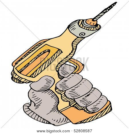 An image of a hand holding a power drill tool.