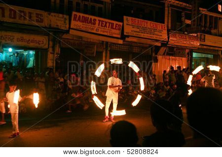 Artist With Fire Work Is Participating The Festival Pera Hera In Candy