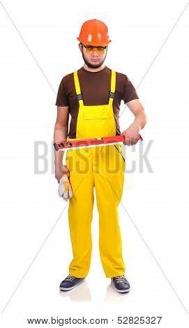 Builder Holding Wasserwaage