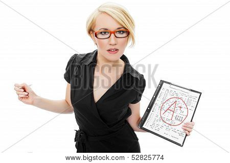 Blonde Teacher Holding Test