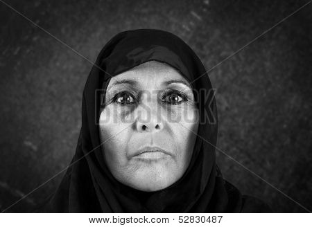 Dramatic Muslim Woman In Bw