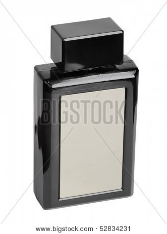 Black perfume bottle isolated on white background