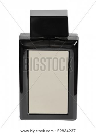 Black perfume bottle isolated on white background