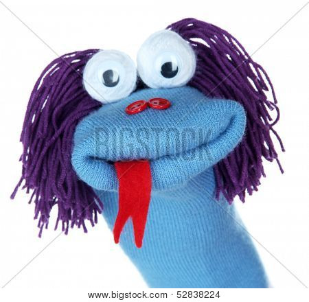 Cute sock puppet isolated on white