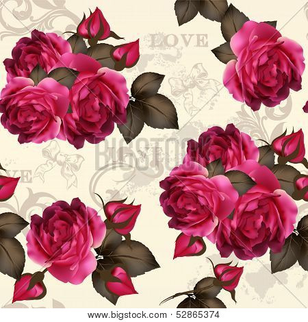 Beautiful Vector Seamless Floral  Pattern With Roses