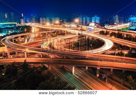 Shanghai Overpass At Night
