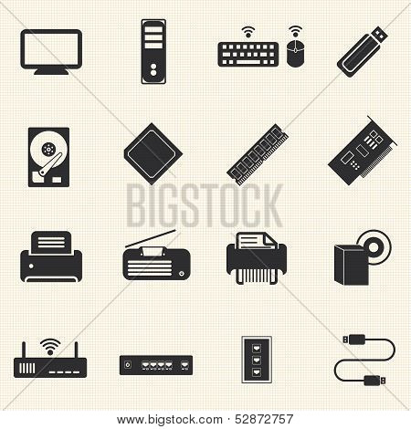 Computer infrastructure and  Computer Accessories Icons with texture background.