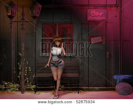 Girl beside chocolate bar