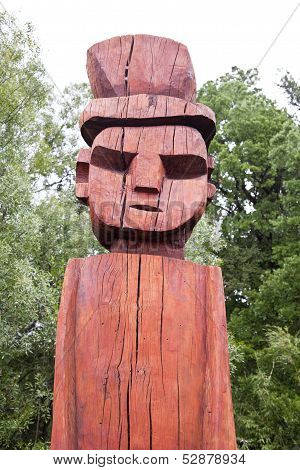 Mapuchean Totem Face At Temuco.