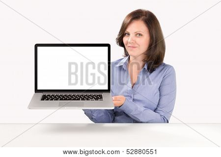 Business Woman Is Holding A Laptop