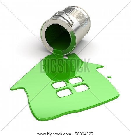 Spilt paint and house symbol. Paintig your home. 3d