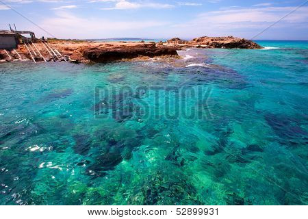 Formentera Es Calo de Sant Agusti turauoise sea at Balearic Islands