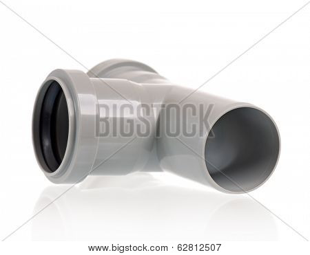 New grey drain pipe, isolated on white background