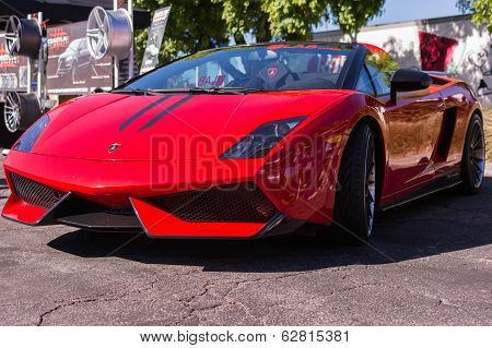 Red Lamborghini On Exhibition Parking At An Annual Event Supercar Sunday Lamborghini Day