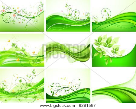 Conjunto abstrato verde floral vetor