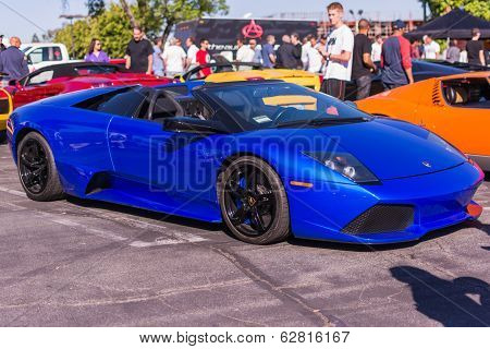 Blue Lamborghini On Exhibition Parking At An Annual Event Supercar Sunday Lamborghini Day