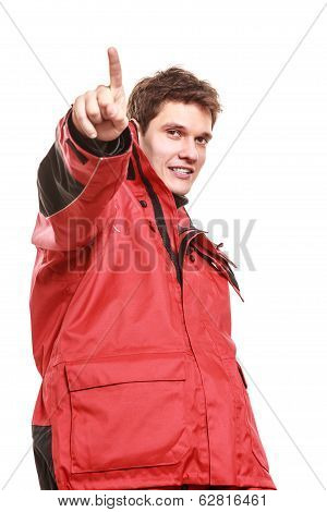 Young Man Sailor In Red Wind Jacket. Sailing.