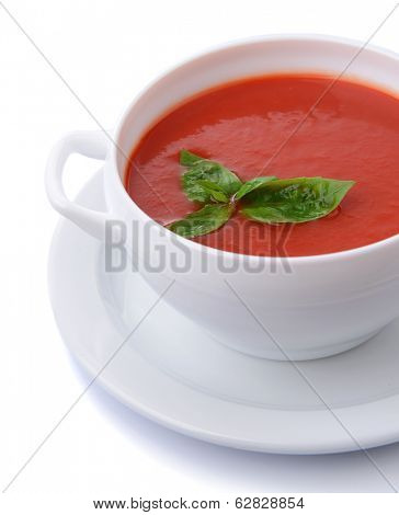 Tasty tomato soup, isolated on white
