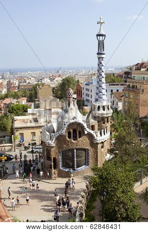 BARSELONA, SPAIN - AUGUST 25: Ceramic mosaic in Park Guell Barcelona on august 25, 2012 in Spain