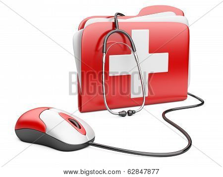 Pc Mouse With Red Folder And White Cross