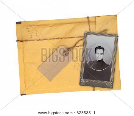Old envelope and photo. Isolated on white background