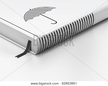 Security concept: closed book, Umbrella on white background