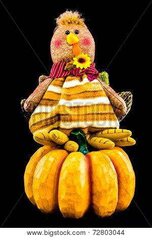 Wood Carved Pumpkin and Doll